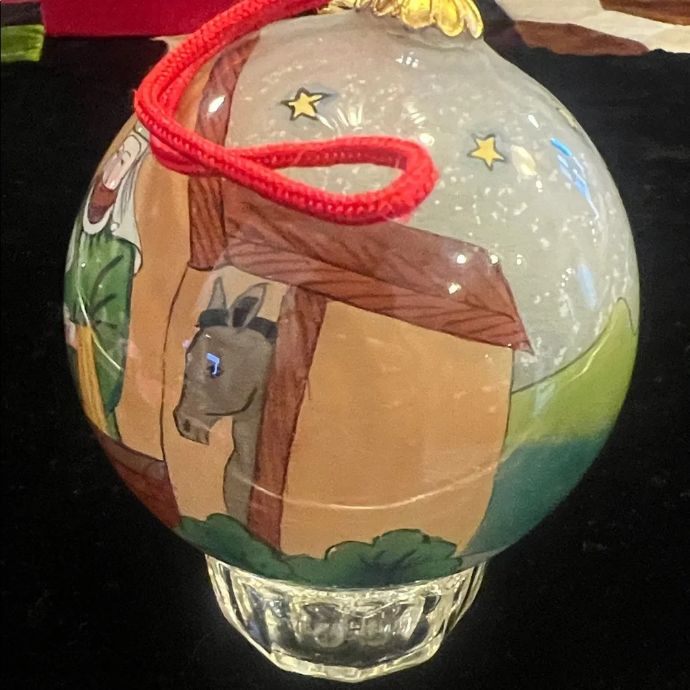 Reverse Hand-Painted Nativity Scene Hand Blown Ornament with Box